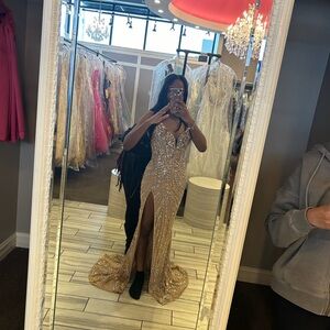 Elegant Gold Sequin Prom Dress
